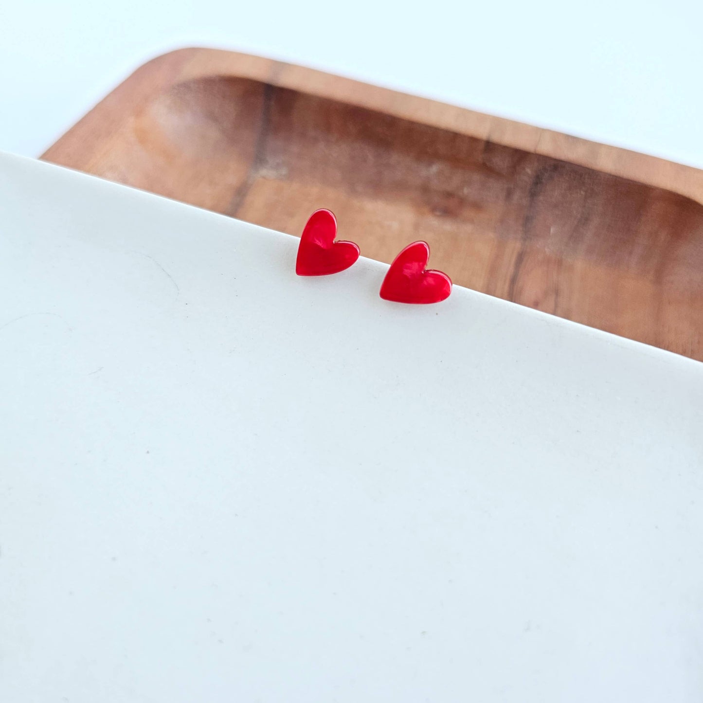 Hand Drawn Heart Studs - Red