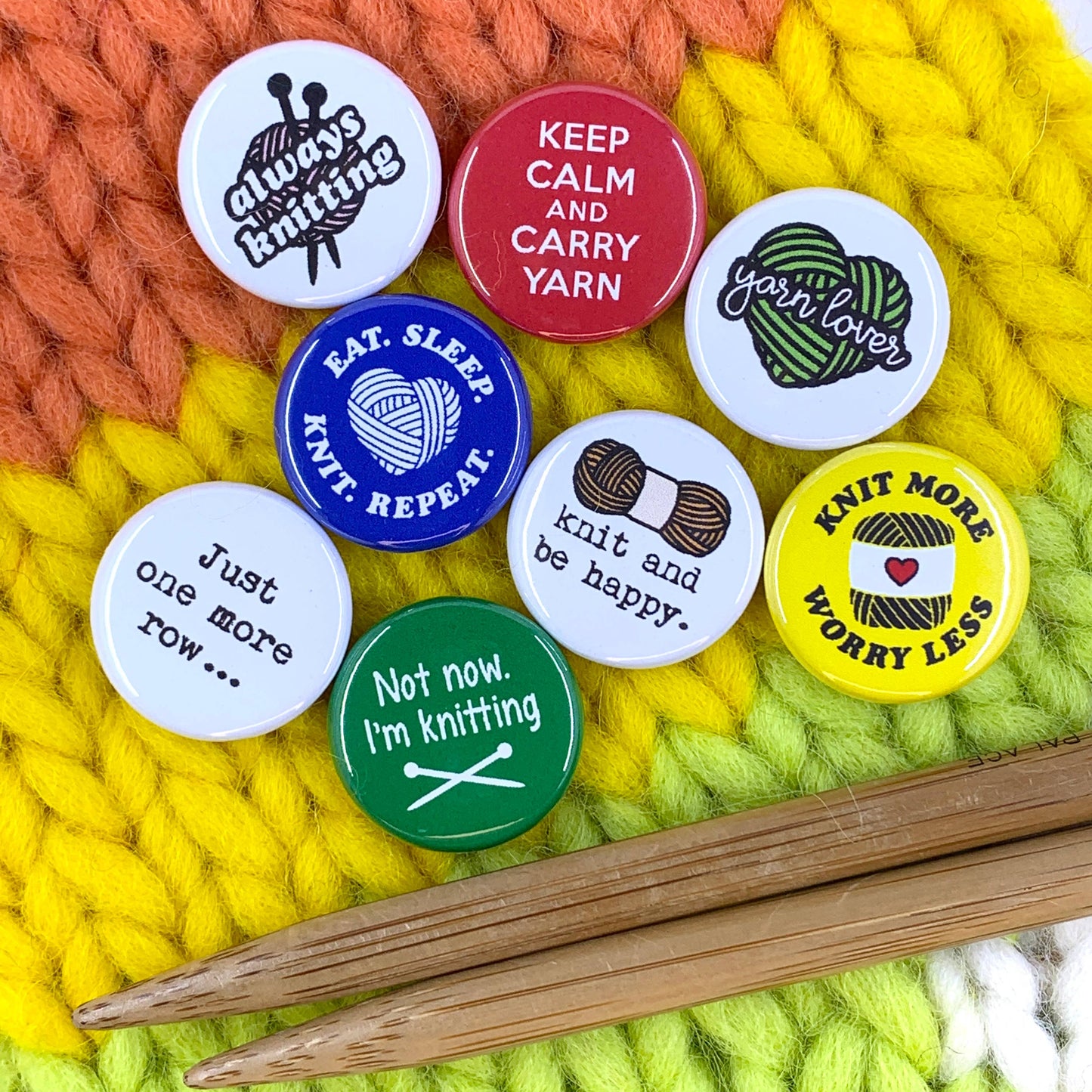 Knitting 1-inch PINS OR MAGNETS, set of 8