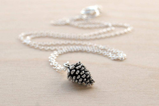 18" Delicate Silver Pine Cone Necklace