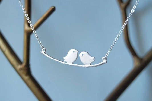 18" Silver Love Birds Necklace