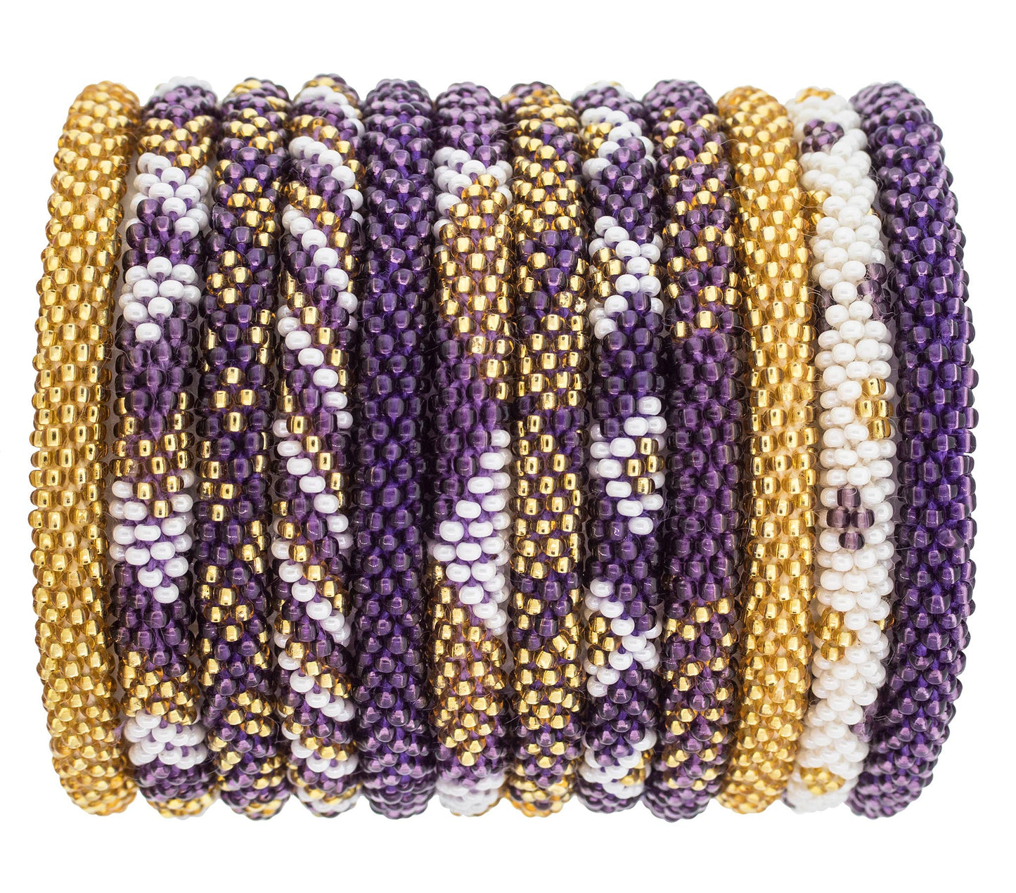 Roll-On® Bracelet Purple and Gold Beaded Bracelets Set of 12