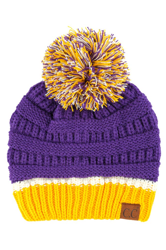 C.C Sports Color Ribbed Beanie With Pom