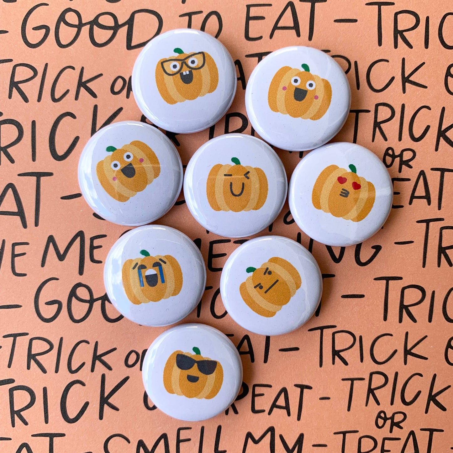 Halloween emoji 1-inch PINS OR MAGNETS, set of 8