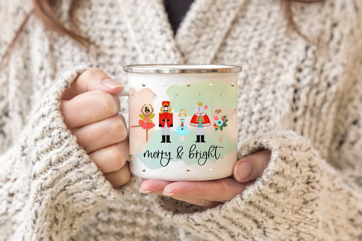 Christmas Nutcracker Holiday Gift Enamel Mug "Merry Bright"