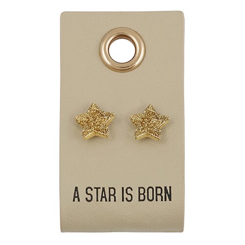Leather Tag W/ Earrings - Star