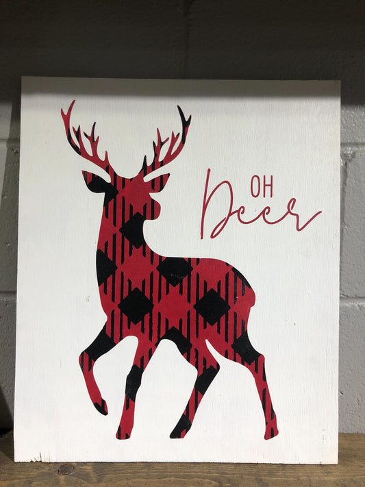 Oh Deer Buffalo Check Plank Sign