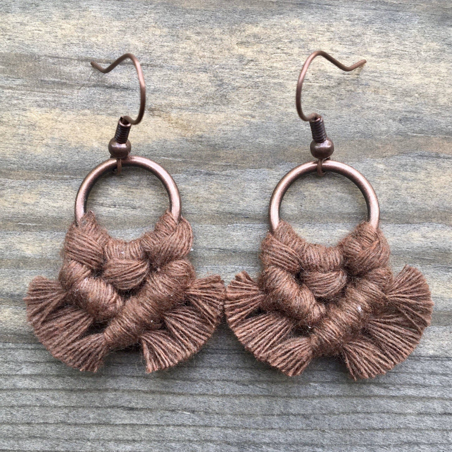 Micro Fringe Round Earrings - Brown & Copper