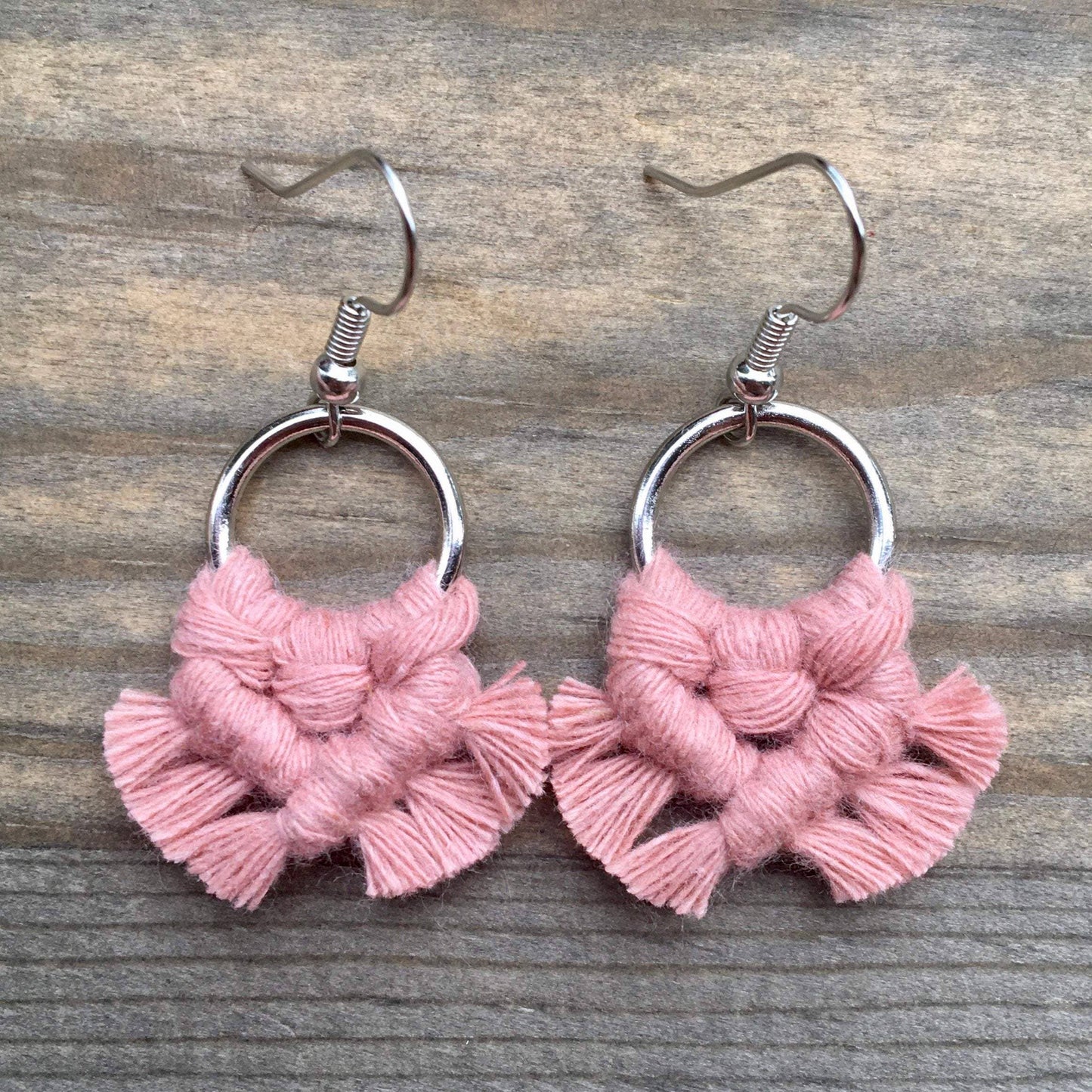 Micro Fringe Round Earrings - Blush Pink & Silver