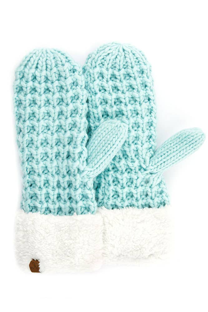 C.C Chunky Knit Sherpa Lined Mitten Gloves